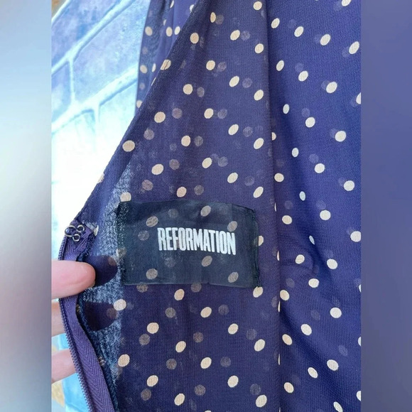 REFORMATION Viscose POLKA DOT Print V-BACK Balloon Sleeve WESTWOOD MINI Dress 0 - Picture 8 of 13